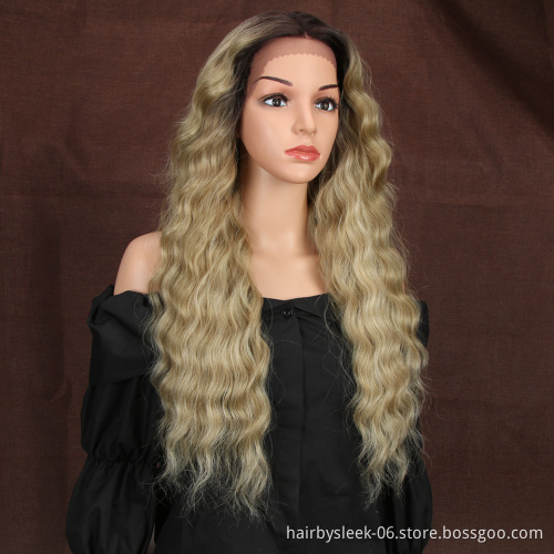 13X4 Synthetic Lace Front Wigs For Black Women 28"Inch Super Long Deep Natural Wave Ombre Blond Color Hair Fashion Wigs